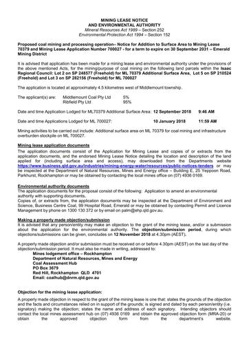 Combined Public Notice of Application for ML700027 and ML70379 additional area