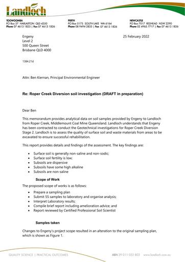 Roper Creek Diversion Soil Assessment Landloch 2022